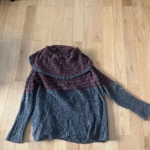 Free people oversized Cozy Gray and Red Women's Sweater funnel neck long medium